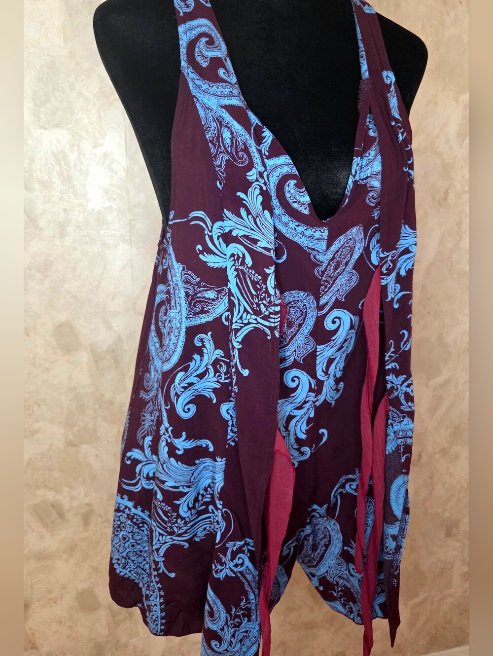 Free People Intimately Plum Blue Paisley Tie Front Romper XS Boho